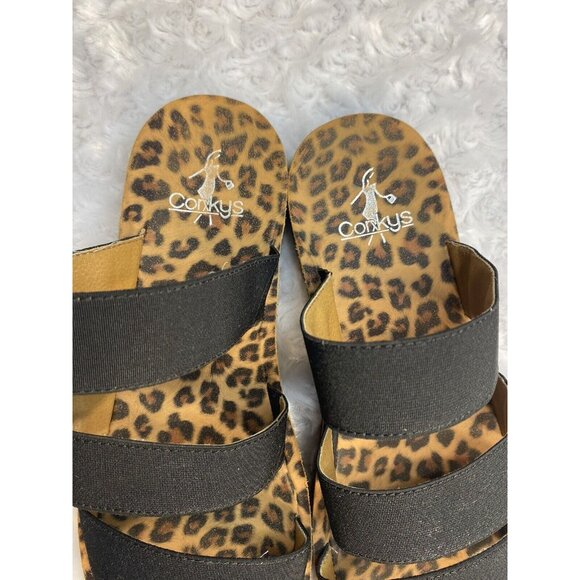 Corkys Flat Sandals Size 7 Black 3 Stretchy Straps Slip On Comfortable - Picture 5 of 6